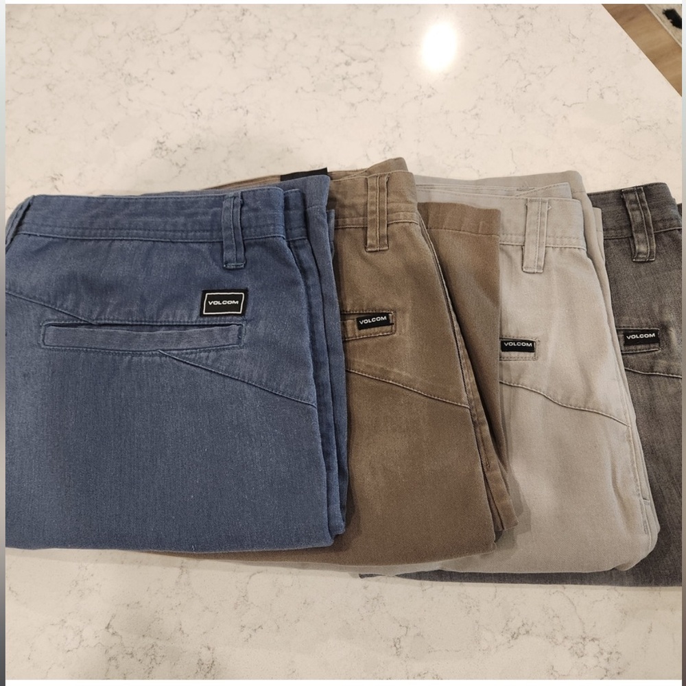 Volcom Chino Pants in Slate Blue Khaki Beige and Charcoal